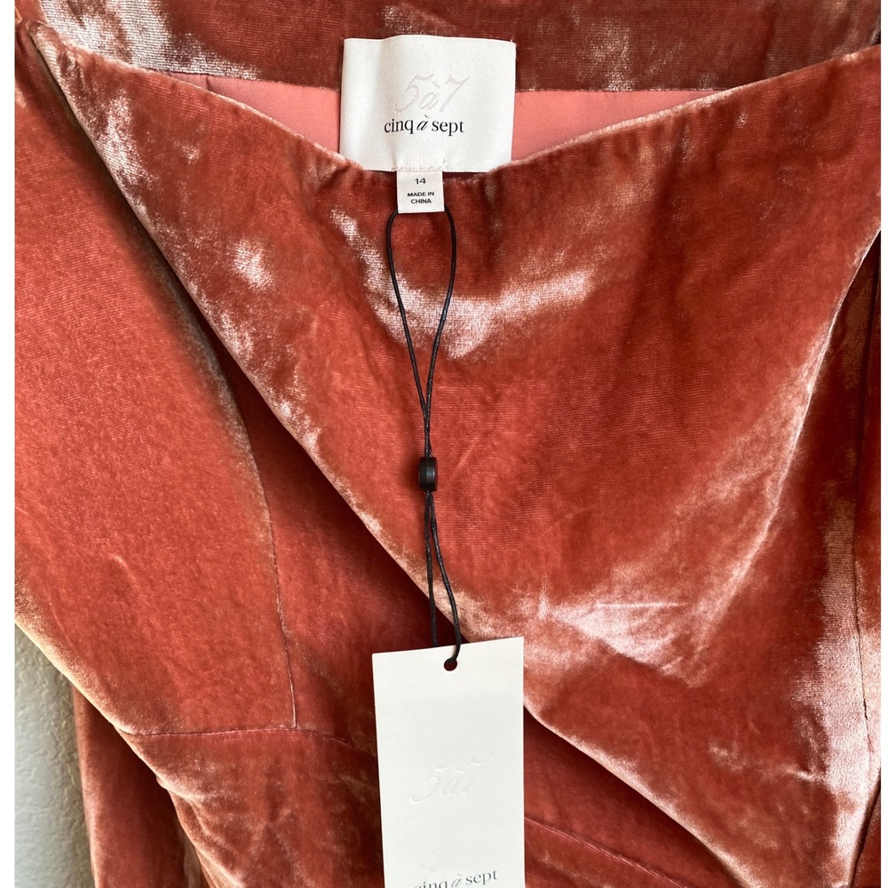 NEW CINQ A SEPT Velvet Kiki Ruched Tie Mini Dress Size 14 Pink Silk Formal Party - Picture 9 of 12